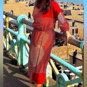 Abstract British retro sun silk vintage dress - 1970s-1980s, M